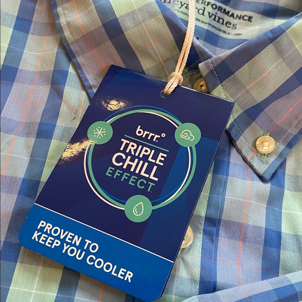 NWT Vineyard Vines men’s On The Go brrr Triple Chill plaid button down Sz L - Picture 10 of 10